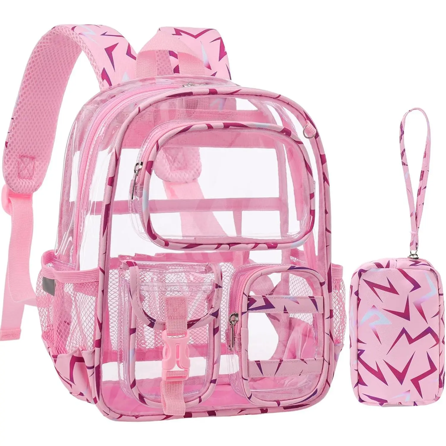 Mini Clear Backpack for Stadium Approved 12x6x12, Small Transparent Backpacks Plastic See Through Clear Bag for  Girls Women for Sporting Event, Concerts, Work, Festival ( Print)