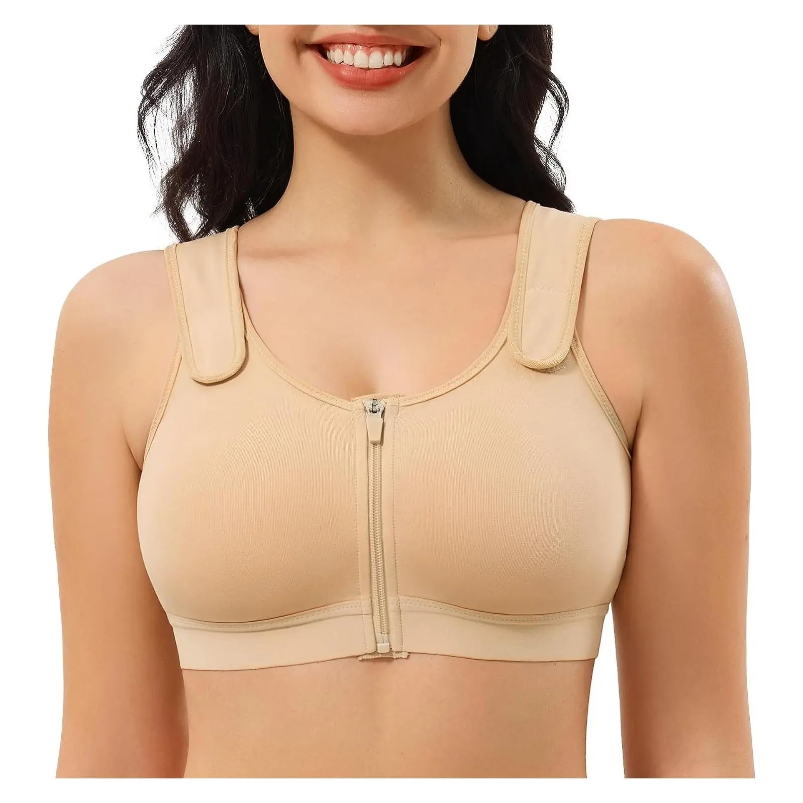Zip Front Closure Wireless Post-Surgery Compression Bra for Women | Full Coverage Back Smoothing Everyday Supportive Mastectomy Lumpectomy Bra with Adjustable StrapsGift