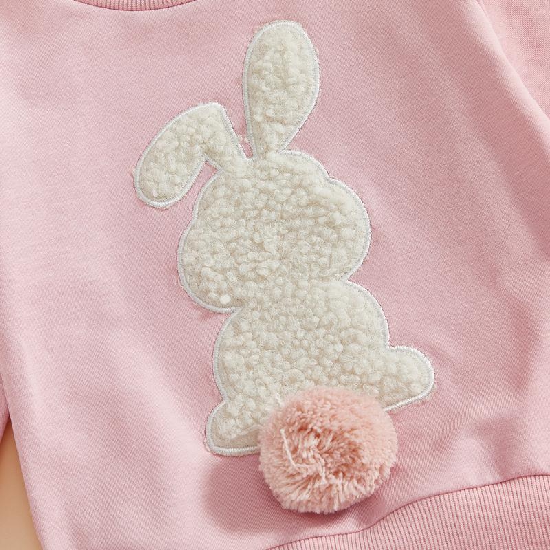 Babamoon Toddler Baby Girl Boy Easter Outfits Set Rabbit Long Sleeve Crew Neck Fuzzy Bunny Tail Embroidery Sweatshirt and Pants Clothing Set 0-3T