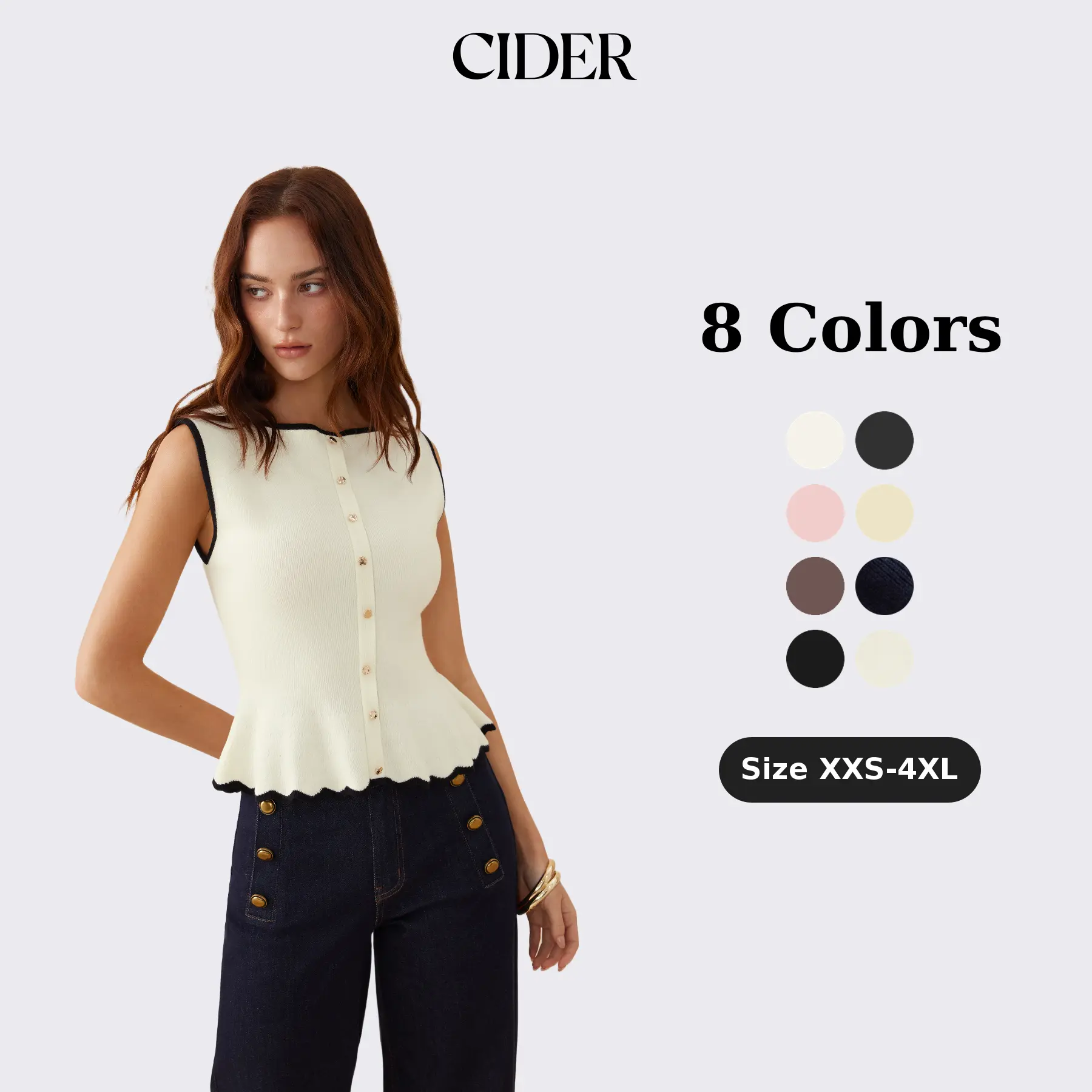 Cider Knit Boat Neck Colorblock Ruffled Hem Metal Button Vest SummerFinds