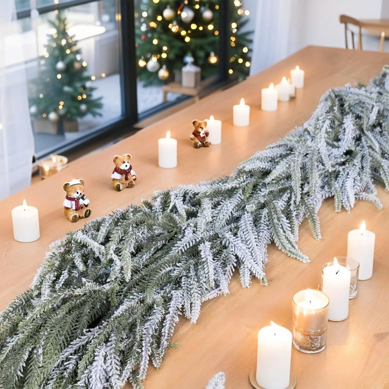 Artificial Norfolk Pine Garland 5.9ft, Faux Cedar Garlands, Winter Snowy Greenery, Cypress, Xmas Decorations for Mantel Fireplace