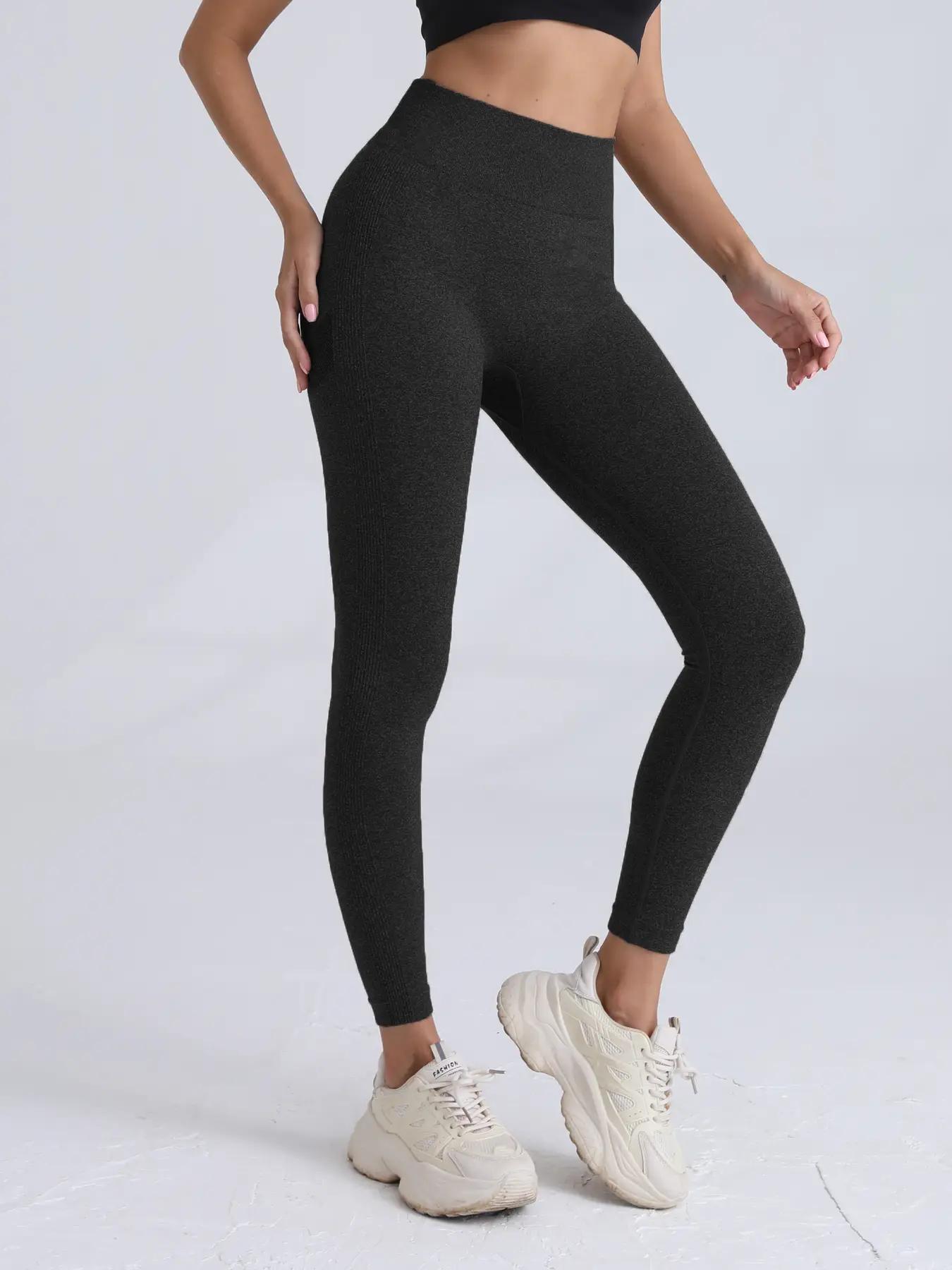 Sporty Women's Plain Ruched High Waist Sports Leggings, Solid Color Wide Waistband Sport Skinny Pants, High Stretch Seamless Yoga Leggings, Ladies Sportswear for Indoor Outdoor Wear