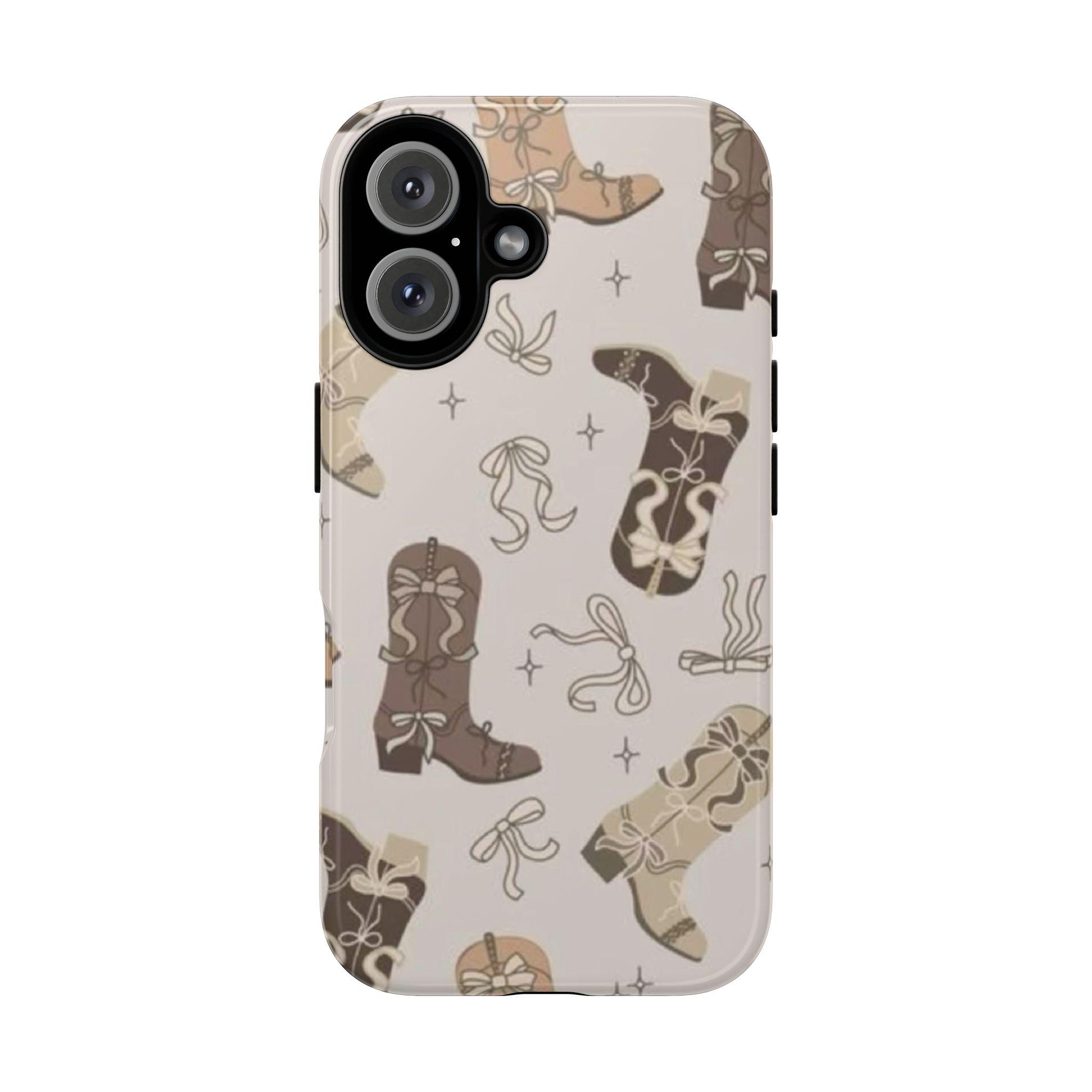 [Popular]Western Cowgirl Boots Phone Case – Beige Coquette Bow Aesthetic Case for iPhone 11 12 13 14 15 16 17 Models & Samsung Compatible with Samsung Galaxy S25