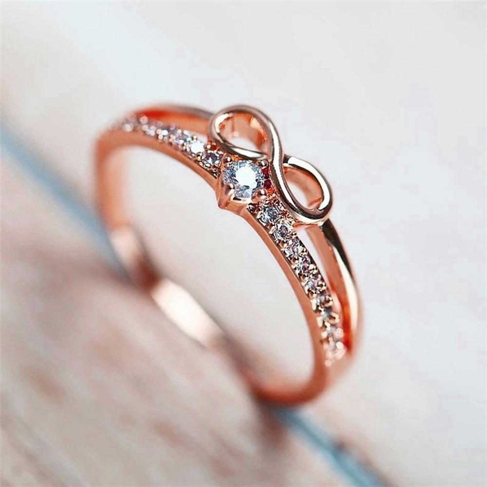 Japanese Agete Style Infinity 8-Shape Ring | Rose Gold Plated CZ Engagement Wedding Band
