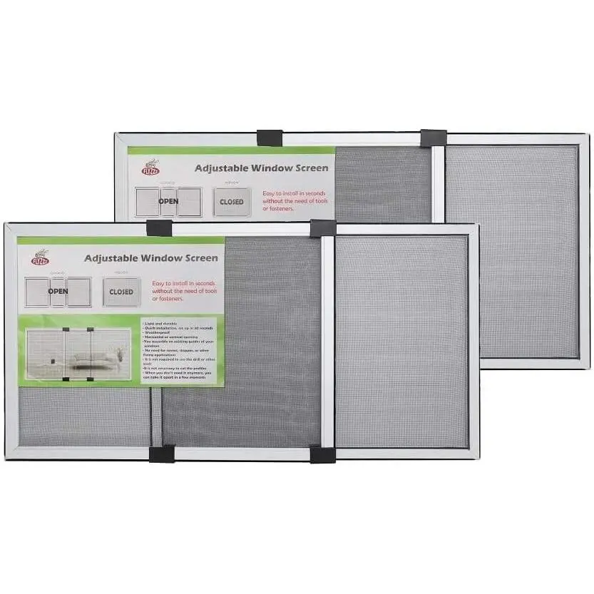 FLYZZZ 2 Packs Adjustable Horizontal Sliding Window Screen, 15.74''H x 21''-40''W Expandable Medium Window Screen Replacement for Home