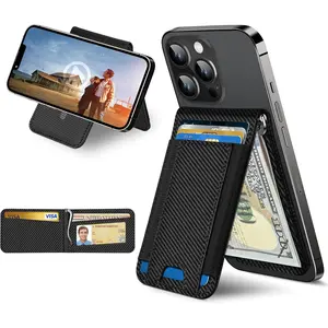 MagSafe Wallet with Money Clip, Stronger Magnetic Wallet for iPhone 17/16/15/14/13/12 Series, RFID Blocking, iPhone Wallet with Stand, ID Window & 8 Card Holder, Carbon Fiber Black