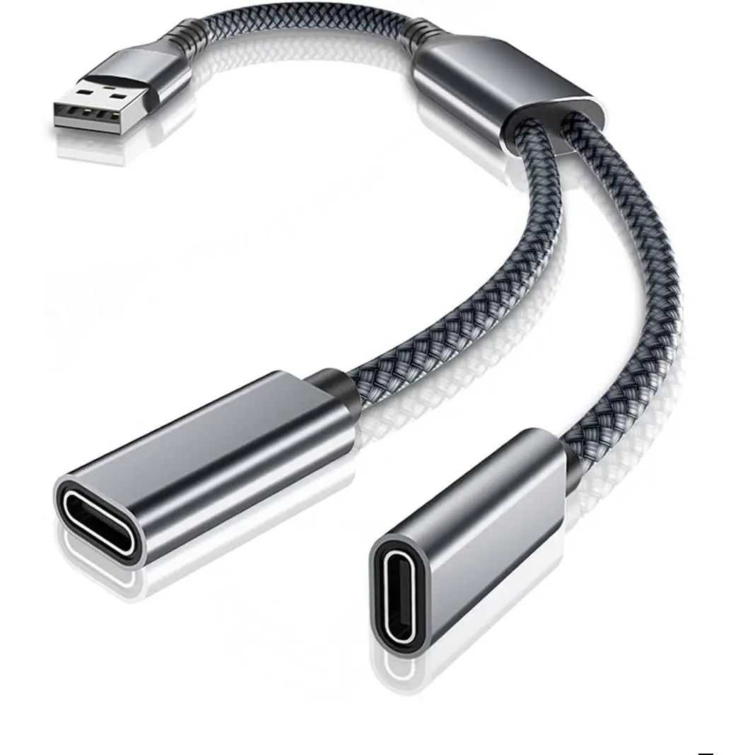 USB to Double USB C Female Adapter,Type A Charger  Splitter |  Two 2 USBC for MagSafe, Watch Series 11 10 9 8, 17 17e 16 15 Pro Max,Galaxy S26 S25 S24,iPad 10 Air 5 Mini 6