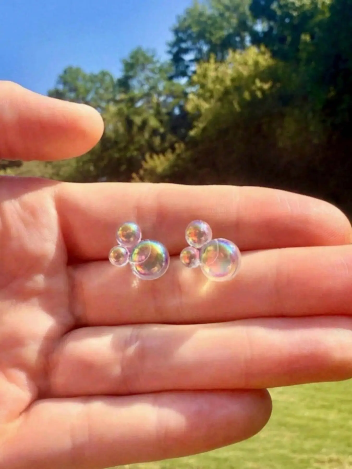 Rainbow Bubble Design Statement Hoops Earrings, Iridescent Color Changing, Cool Wicked Inspired Gift, 1 Pair, Fashion Jewelry for Women