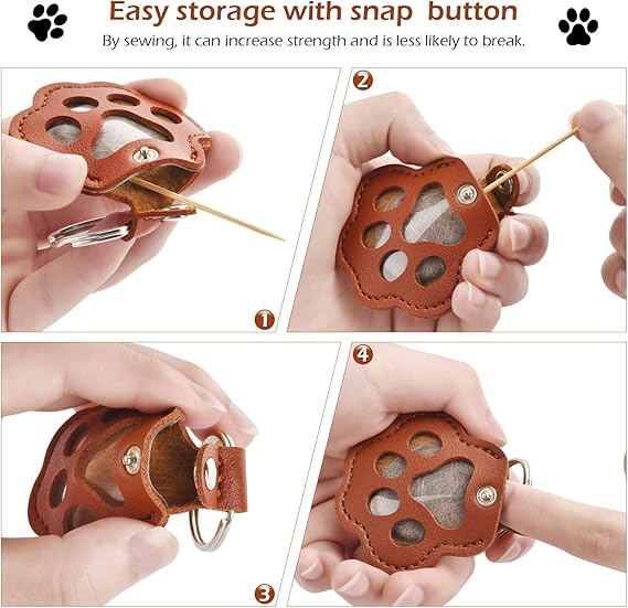Pet Fur Memory Charm Leather Keychain Keepsake for Dog Cat Hair Paw-Shaped Design Memorial Sympathy Gift for Grieving Owners
