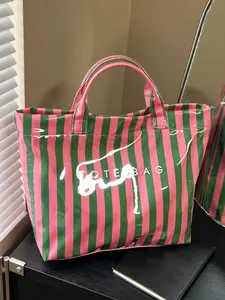 Fresh artistic style simple texture striped tote bag, retro fashion trend casual style large capacity personalized shoulder bag, can accommodate tablets, files, suitable for commuting to and from work, Daily Commute Bag, shopping mall shopping