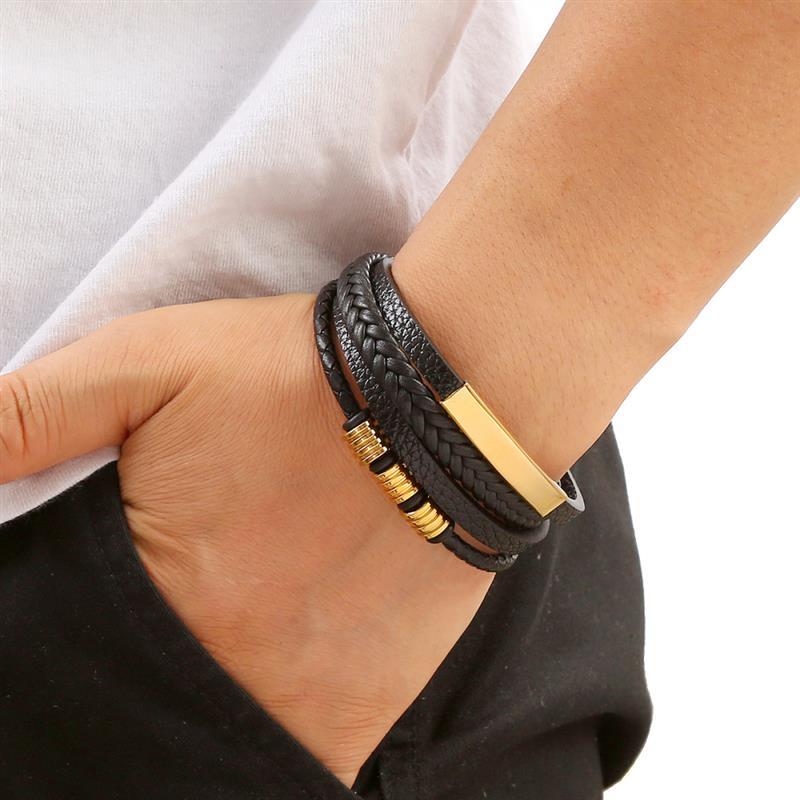 3-Pack Classic Men's Leather Bracelets - New Style Hand-Woven Multi-Layer Combination Accessories, Fashion Men's Jewelry for Wholesale & Dropshipping