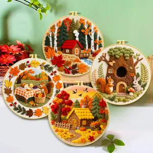 DIY Autumn Theme Cross Stitch Kit, Forest Cabin New Embroidery, Beginner Friendly, Perfect for Crafting Enthusiasts, Easy to Use Materials