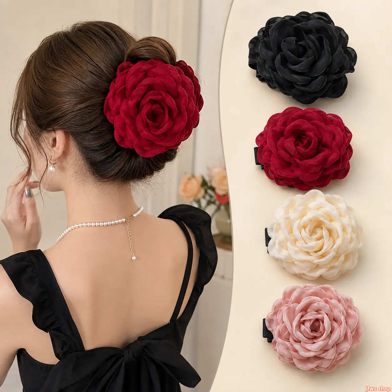 2026 New 4 Pack Princess Style Rose Flower Hair Claw Set for Women with Elegant Fabric Wrapped Alloy Clips, Multiple Color Options Soft Lightweight Hair Accessories for Daily Party Wedding Travel, Trendy Gift for Girls Teens Ladies US Design homedecor