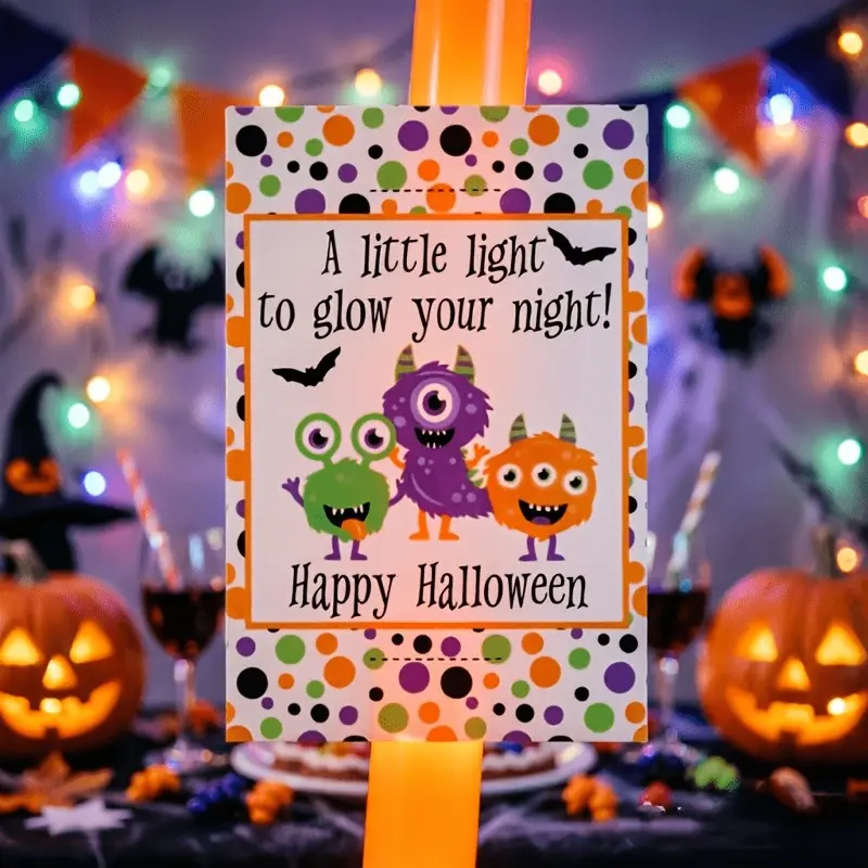Halloween Fluorescent Stick Tags, Cute Monster and Bat Hanging Cards, Party Favor Gift Tags, Suitable for Fluorescent Bracelets
