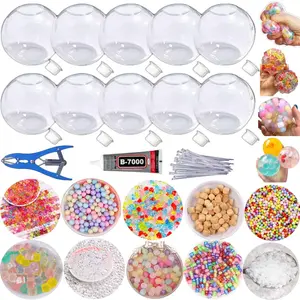 DIY Stress Ball Making Kit, Includes 10 Filler Packs, 10 Transparent Blank Spheres, 15ML Glue, Expansion Tool, Ideal for Adults and Beginners