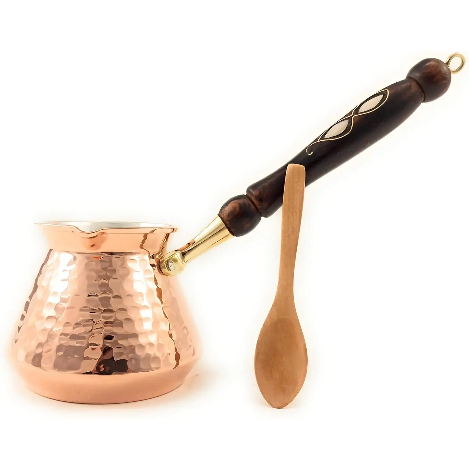 Large - 18 fl oz Hand Hammered Turkish Greek Arabic Armenian Copper Coffee Pot, Heavy Duty Stovetop Coffee Maker Cezve Jazzve Jazva Jezve Ibrik Briki