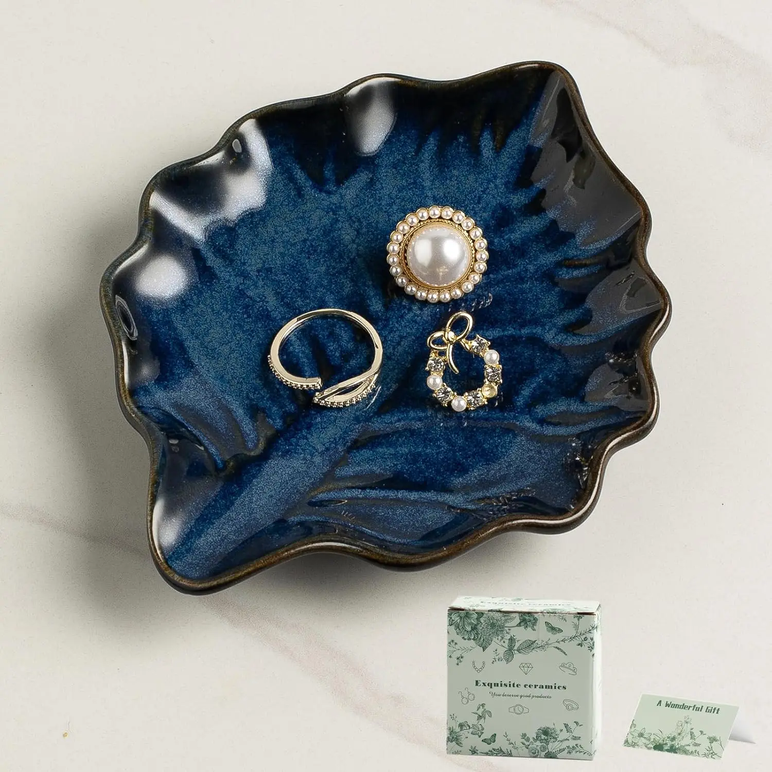 Reactive  Leaf Ring Dish, Trinket Tray with  Box |   variations make each  , while the petite dish keeps rings, earrings, , and keepsakes visible