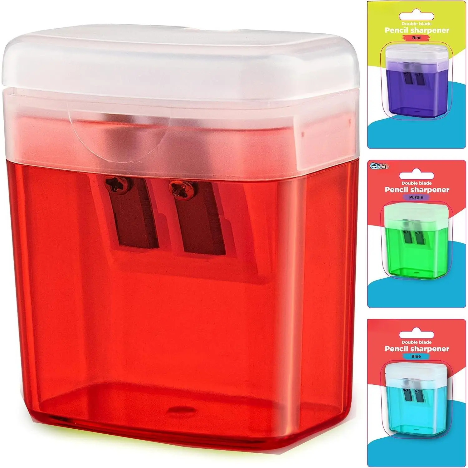 Pencil Sharpener  Hole Manual Red,  Crayon Sharpener with Cover and Bin, Handheld Color Pencil Sharpeners for Large & Standard Pencils, Also  in Blue, Green, , 1 count – By