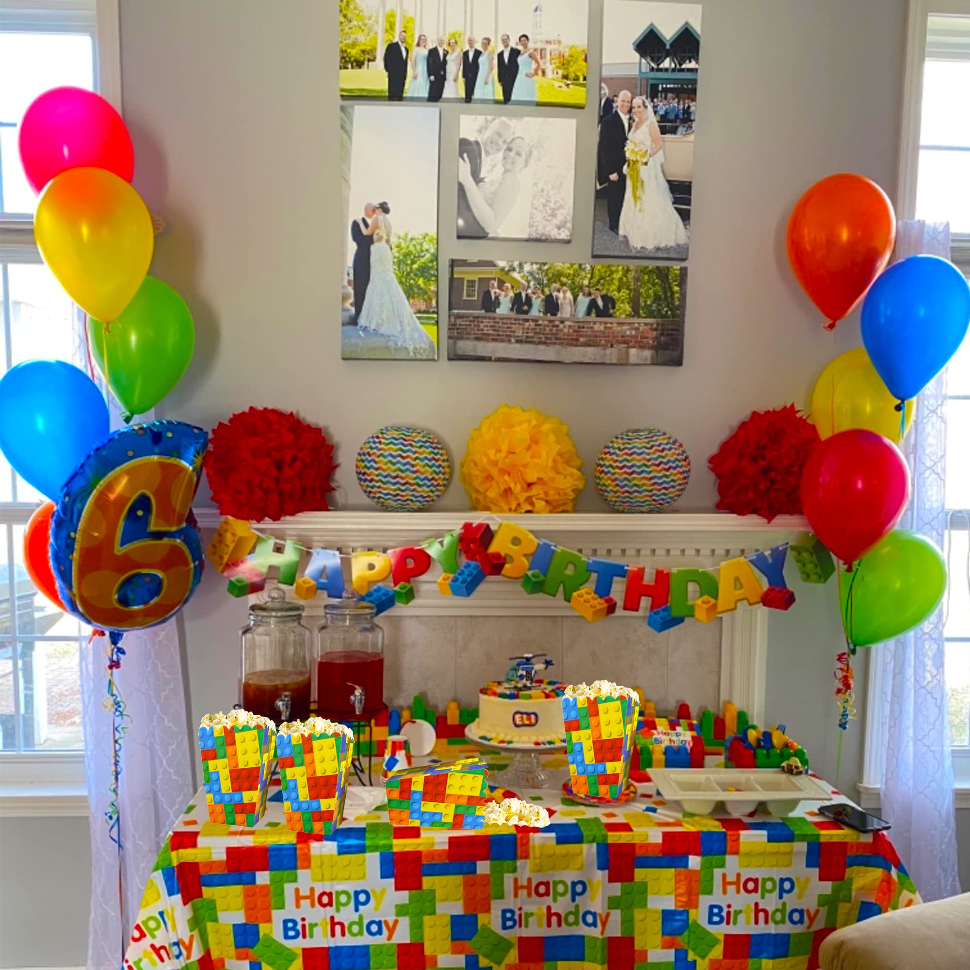 6/12/18pcs Building Block Popcorn Boxes Happy Birthday Party Kids Boys Favors Candy Box Popcorn Boxe Decorations Events Supplies