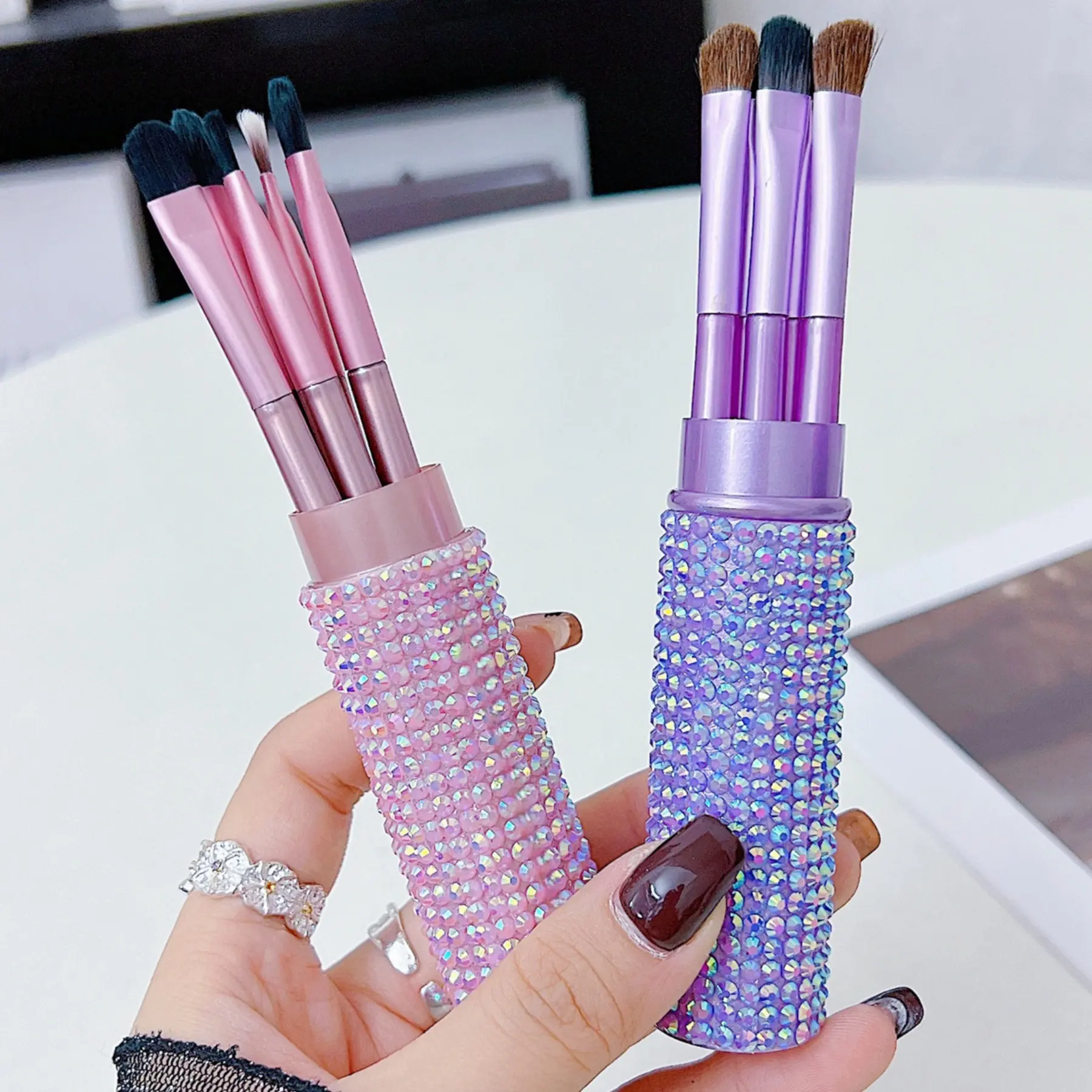 Shiny Rhinestone Brush Set, Makeup Brushes for Eyeshadow and Brow, Essential Beauty Tools, Perfect for Professional and Home Use