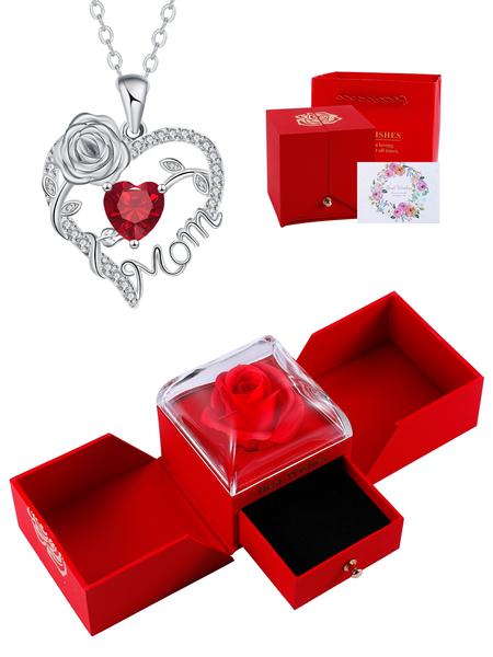 Rose Jewelry Gift Box With Heart Rose Mom Pendant Necklace, High End Necklace for Mama Grandma, Perfect for Mother's Day Gift Christmas Gift