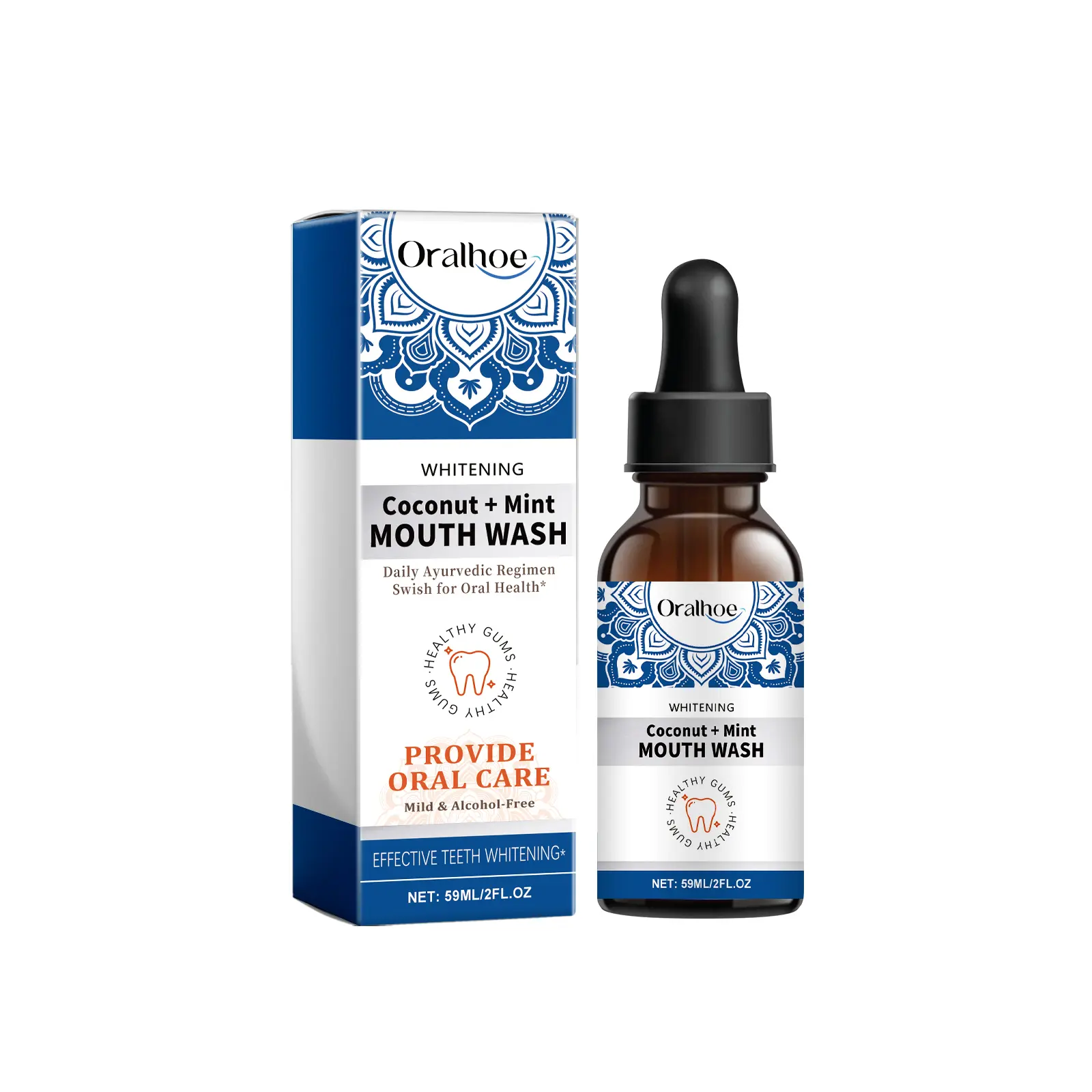 Oralhoe Tea Tree Oil & Mint Extract Mouthwash - Teeth Whitening, Odor Removal, Tooth Stain Elimination, Oral Care Rinse (Rinse 2+ Min)