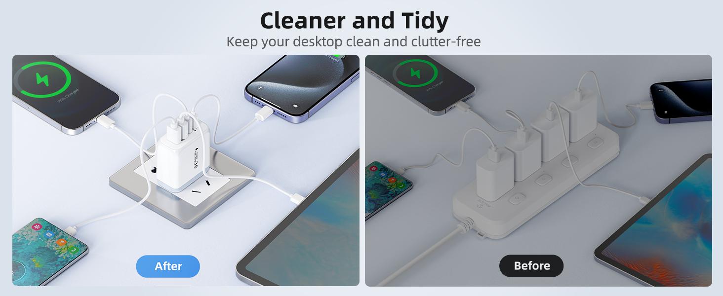 40W USB C Charger Block, 2 Pack 4-Ports Type C Fast Cubes PD USBC Wall Plug+QC 3.0 USB A, Multiple USB C Charger for iPhone 16/15/14/13/12/11 Pro Max/XS, Galaxy, iPad, Tablet, Pixel