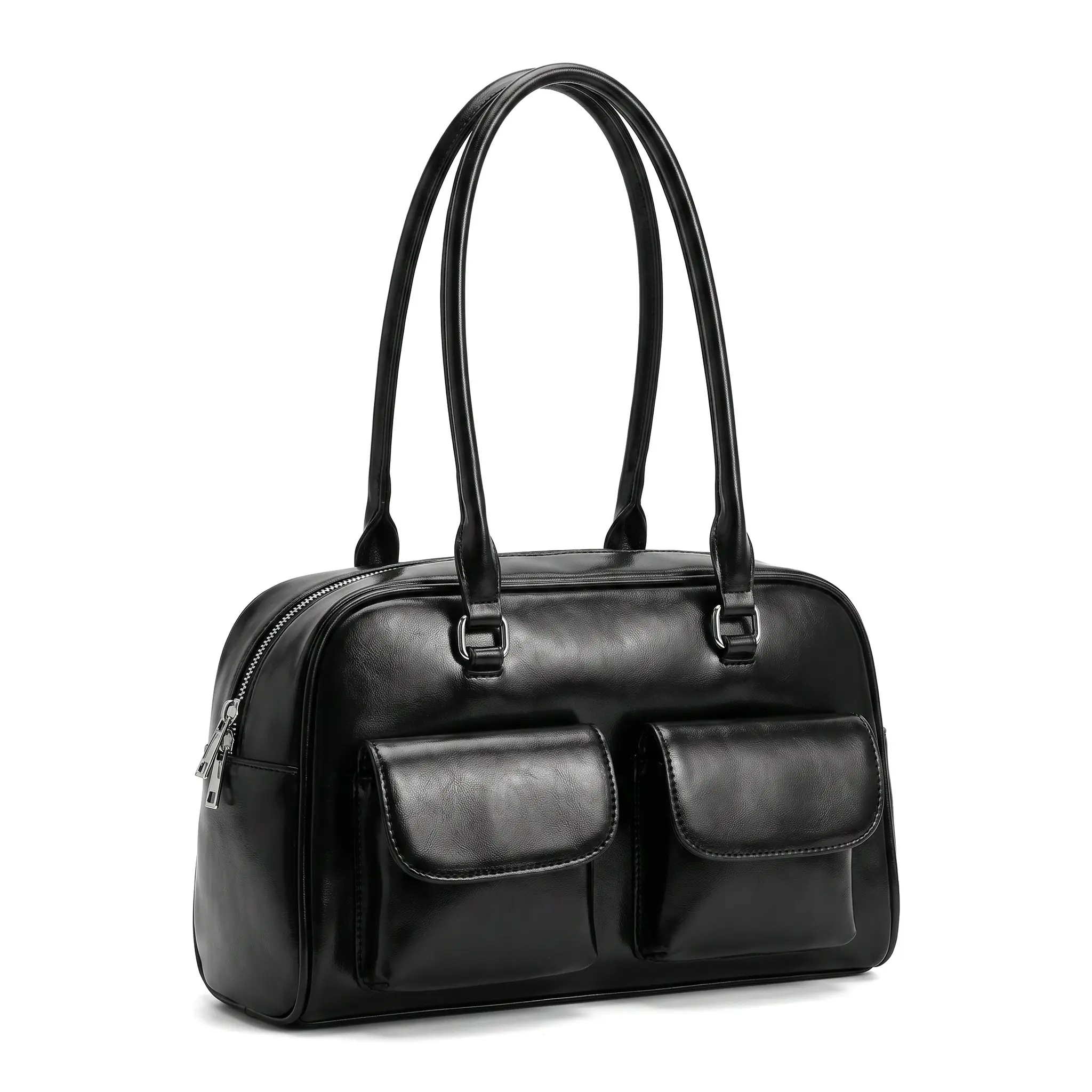 Cozy Large Boston Bag For College Students Commuter Everyday Shoulder Handbag Retro Campus Style Korean Women New Soft PU Zipper Casual Urban  Black Coffee
