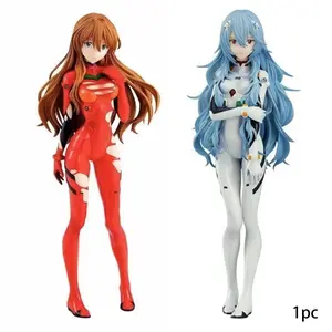 Eva Neon Genesis Evangelion Long Hair Asuka & Rei Handmade Figure Statue, 18.5cm Anime Collectible Model, Desktop Decoration Gift