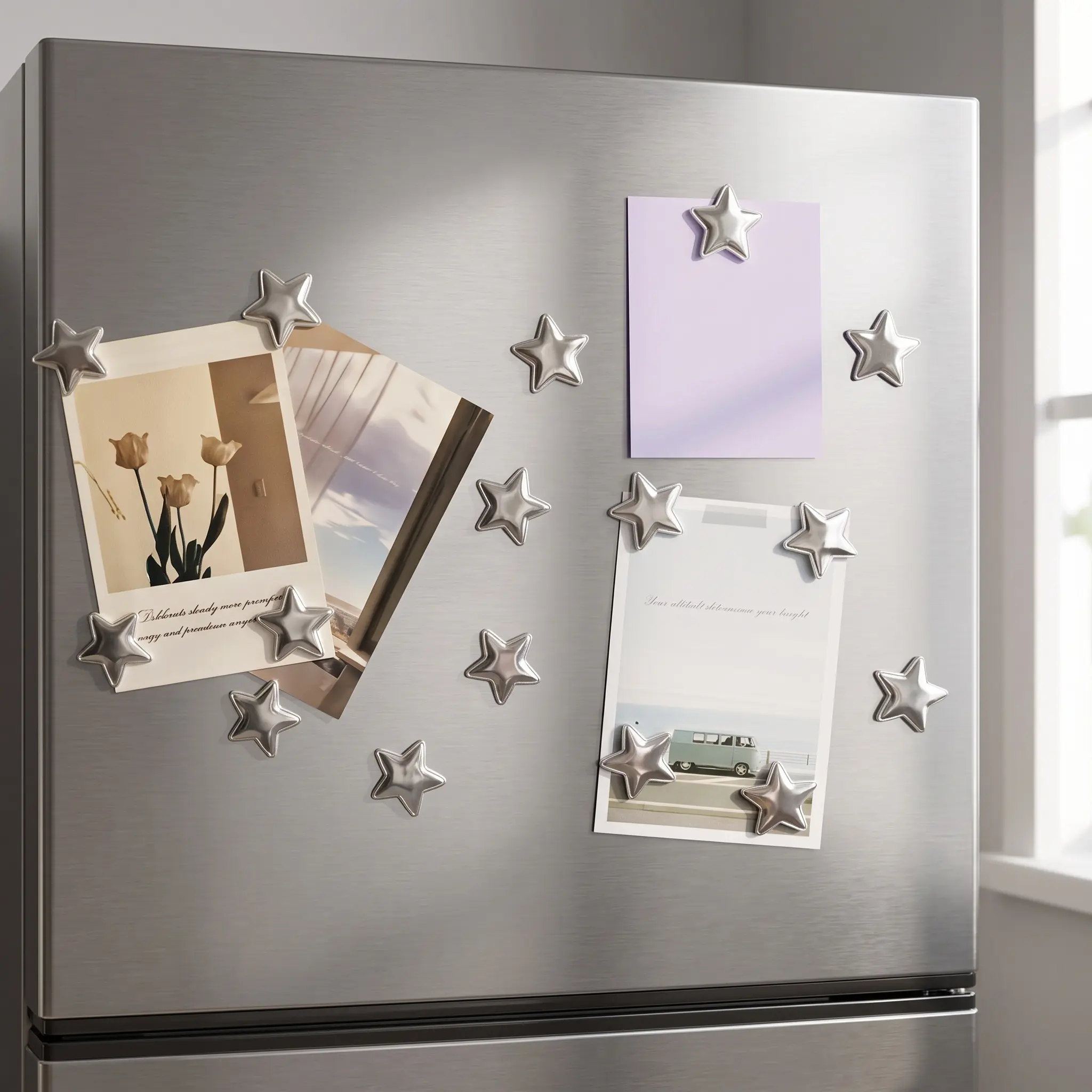 10 Pcs Silver Star-Shaped Decorative Fridge Magnets, Refrigerator Magnets Set, Refrigerator Decorating Magnets, Perfect for Adorning Refrigerators, Offices and Homes, Kitchen and Office Decor, Fridge Organization-YY1