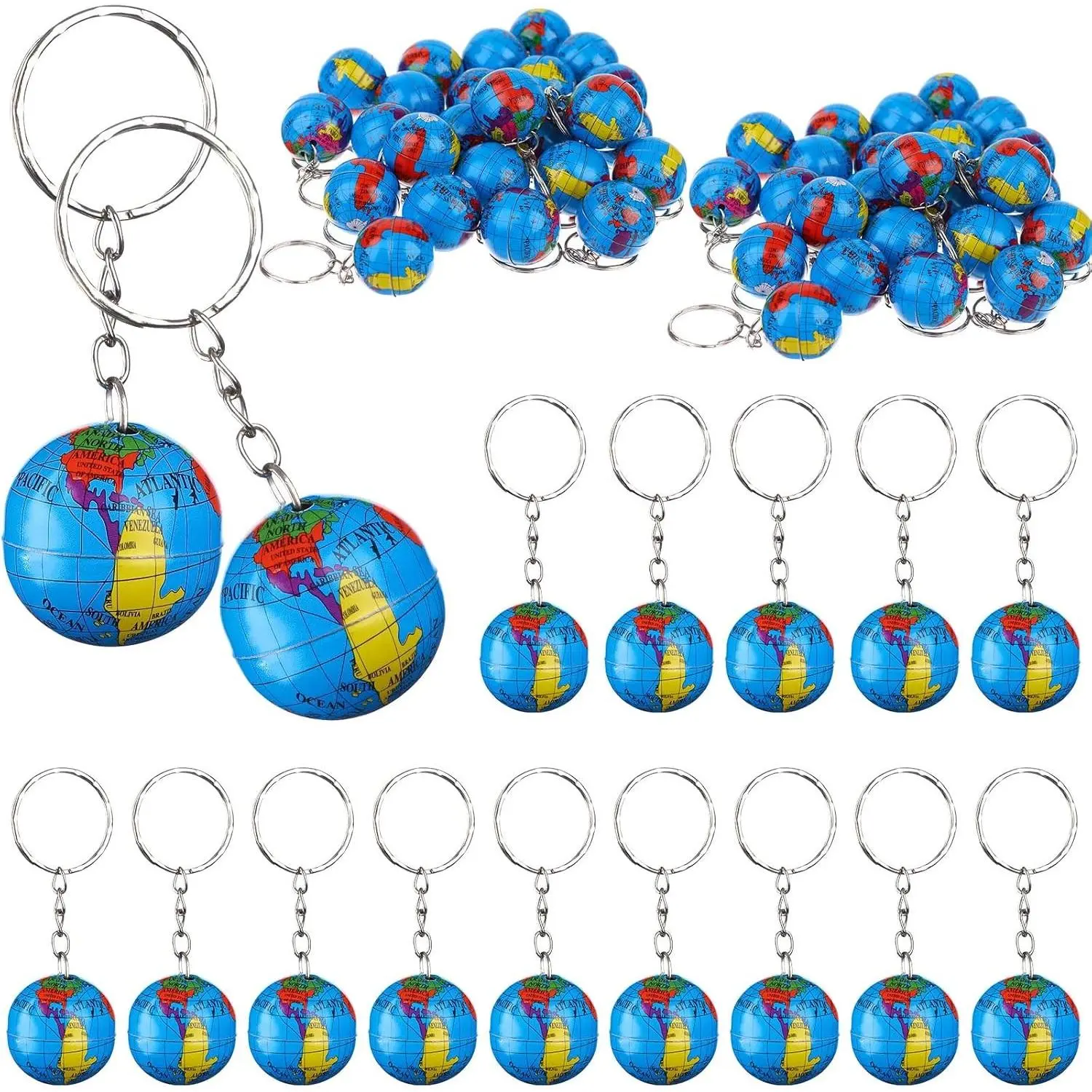 1" Mini Earth Globe Keychains Portable Key Ring with Backpack Hook Ideal for Travelers