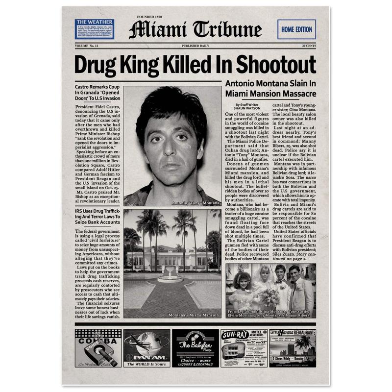 Scarface Newspaper Poster print Decor Decoration