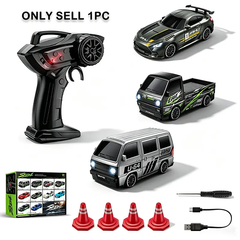 1:64 Mini Desktop Drift Car, 2.4GHz Full-Time 4WD Cool Stunt RC Remote Control Car, Christmas Holiday Gift for Boys & Girls
