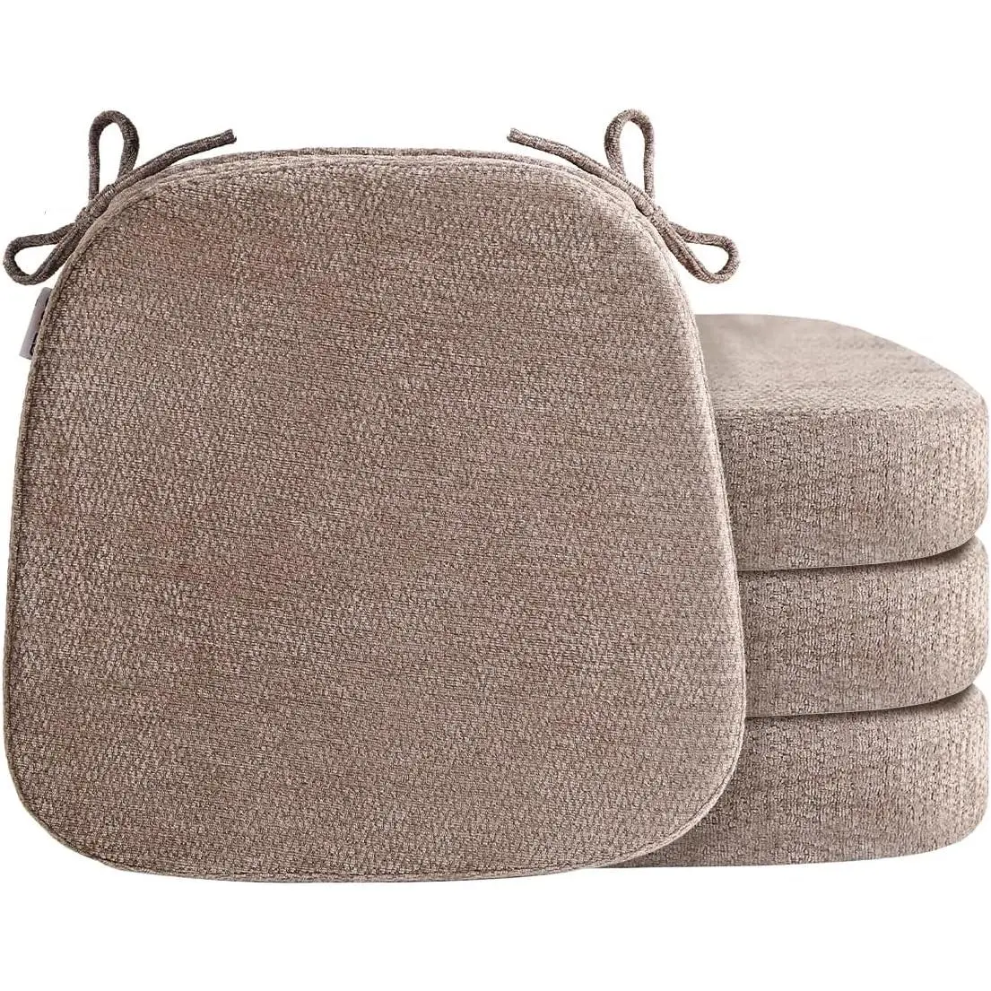 D-Shaped Chair Cushions for Dining Chairs, 2.5” Thick Chair Pads with Washable Comfortable Textured Cover, Non Slip Kitchen Chair Cushions with Ties,16.5" x 16.5", 4 Pack, Brown