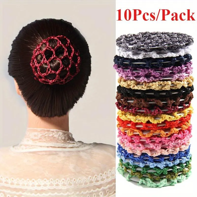 10Pcs/Pack Women's Retro and Simple Woven Bun Hair Net, Professional Headband Dressing Hair Accessory Set, Suitable for Flight Attendants, Nurses, Dancers' Hair Tie Net