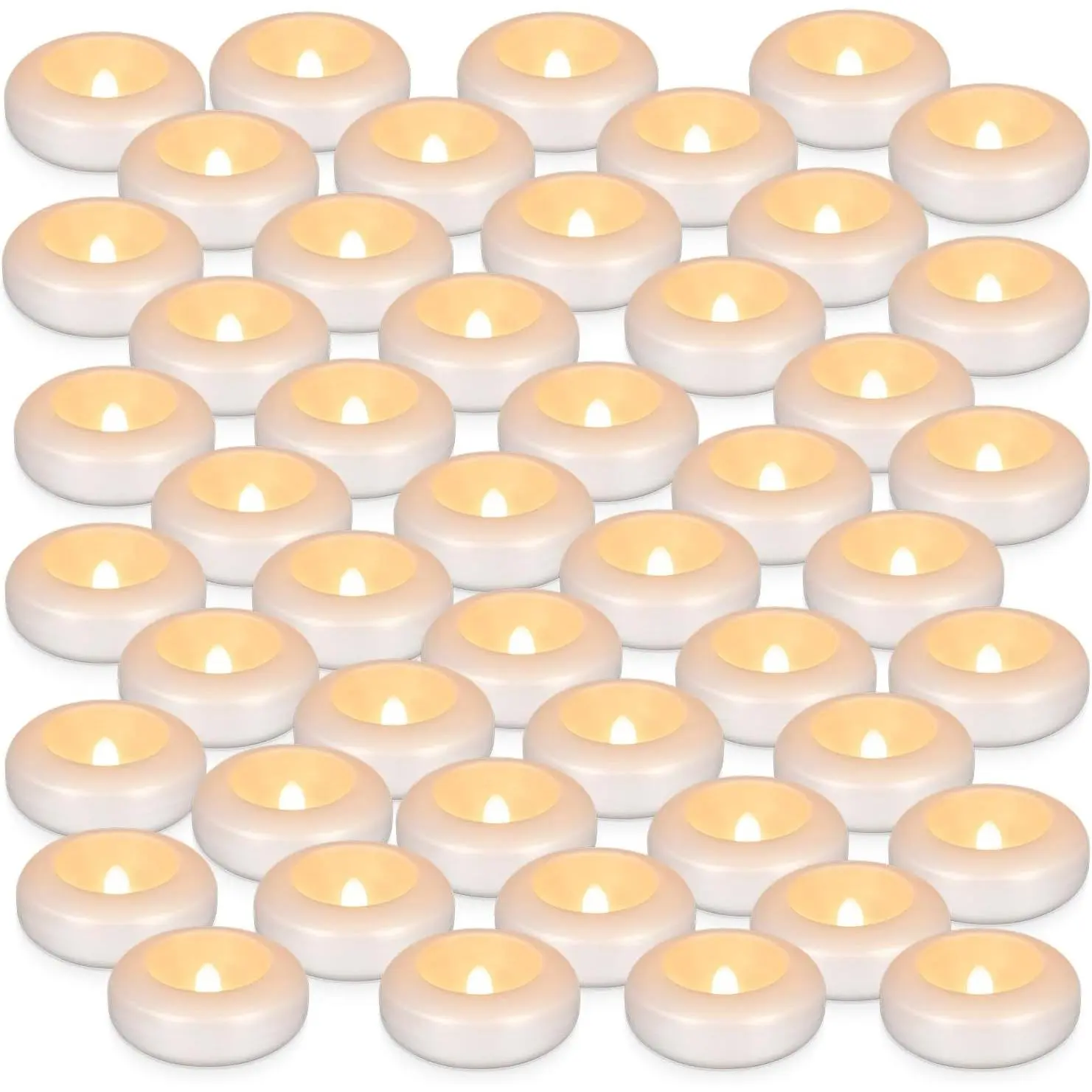 Set of 48 Waterproof Flameless Floating Tealights 120+ Hour Warm White Battery Flickering LED Tea Lights Candles for Wedding Party Centerpiece Pool & SPA