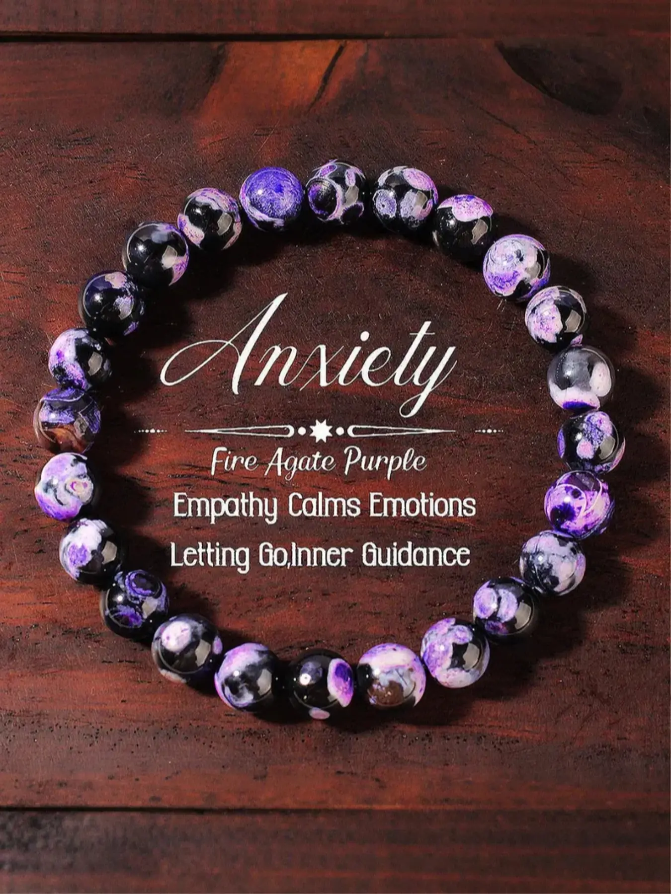 Boho Style Natural Purple Fire Agate Boho Chic Crystal Beaded Bracelet, Beautiful Bracelets, Intuitively Chosen Crystals, Calming Mood Stone Bracelet, Spiritual Jewelry to Absorb Negative Energy, Unisex Chakra Balance Gift, Healing Crystal Bracelet