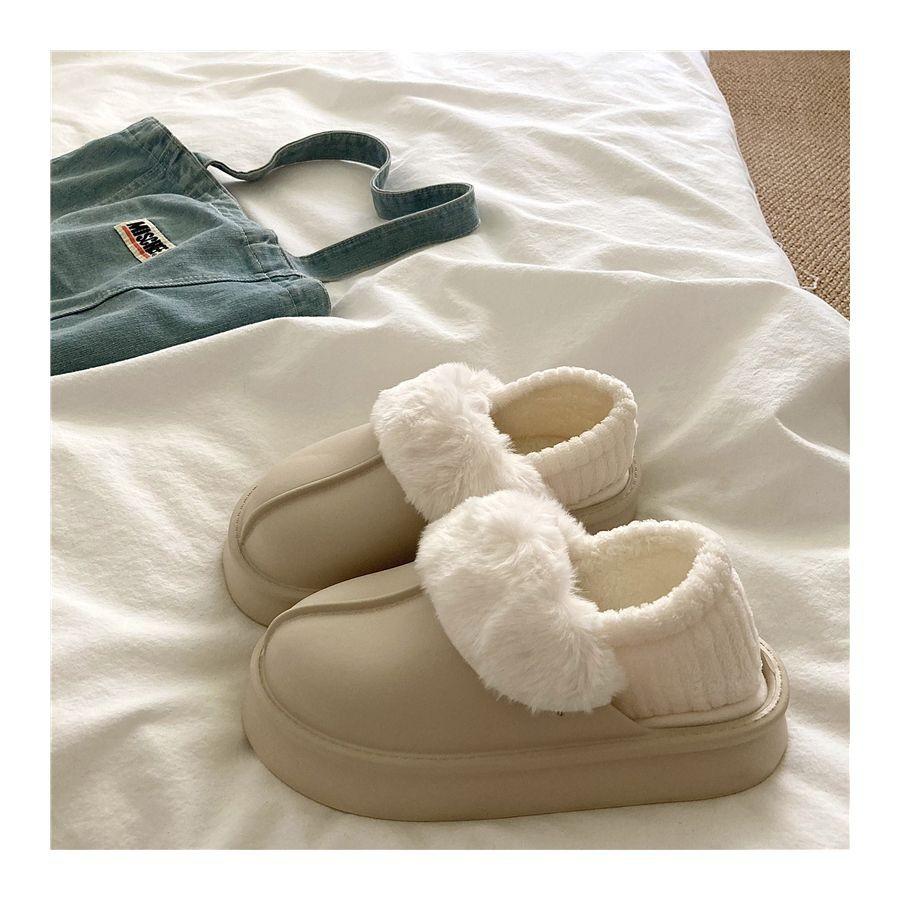 Crestar Winter Women Fuzzy Slippers New Outdoor Waterproof Cotton Shoes Warm Fluffy Home Slides Detachable Plush Cotton Slippers