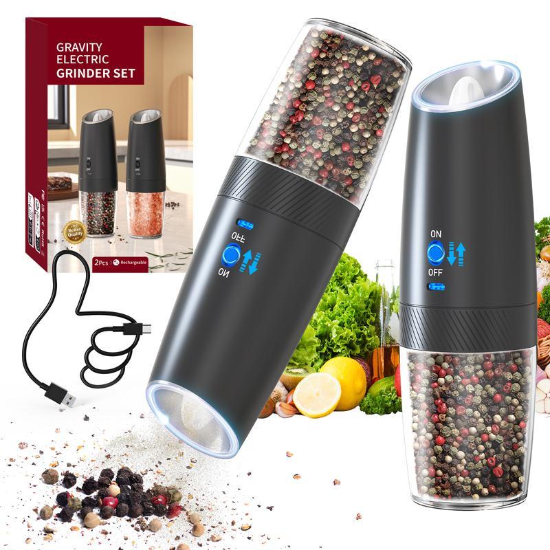 Rechargeable Salt & Pepper Grinder, Type-C Charging Salt & Pepper Grinder, Universal Household Kitchen Appliances for Home Use Kitchen Gadgets