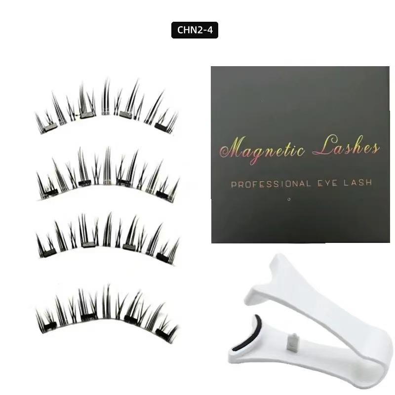 TikTok Trending 4 Magnet 3D Magnetic Eyelashes No Glue Ultra Thin Lightweight Natural Look Reusable Eye Lashes for Beginners
