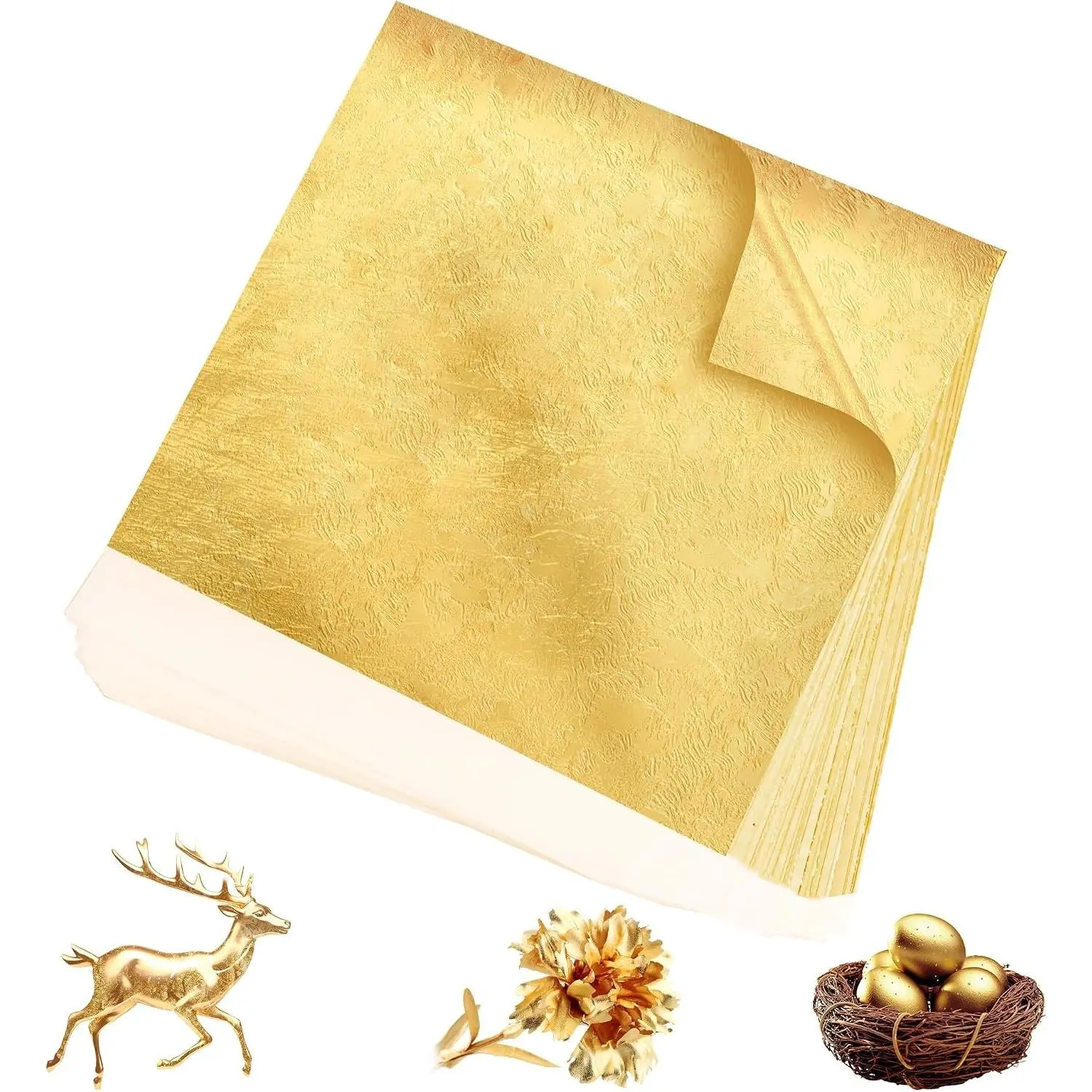 300Pcs 5.1"x5.1" Imitation Gold Leaf Sheets, Glitter Gold Foil Flakes Paper for DIY Art Crafts, Furniture Transfer, Nail, Jewelry Painting, Wedding Decor Art Supplies, Non Edible