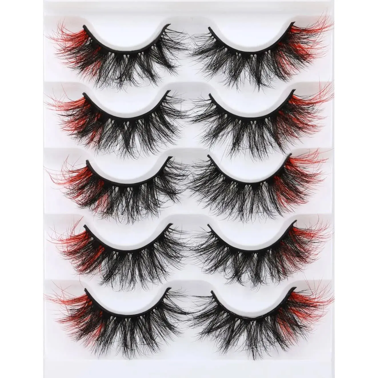 False Eyelashes Volume  Lashes Wispy Colored Lashes Black with Red Ends Strip Lashes Pack by (Red)