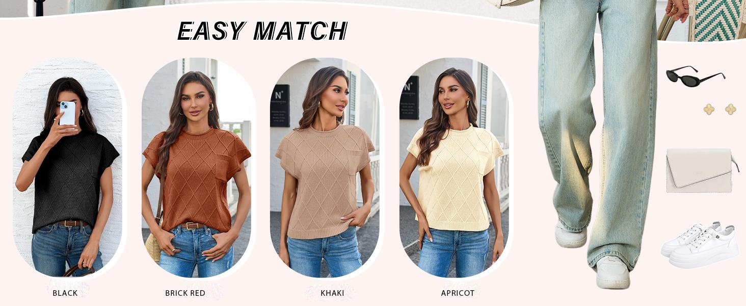 Saodimallsu Women's Mock Neck Cap Sleeve Sweater Vest Soft Lightweight Knit Tops for Summer & Spring Casual Outfits Shortsleeve Womenswear Basic Knitted Chunky Chic