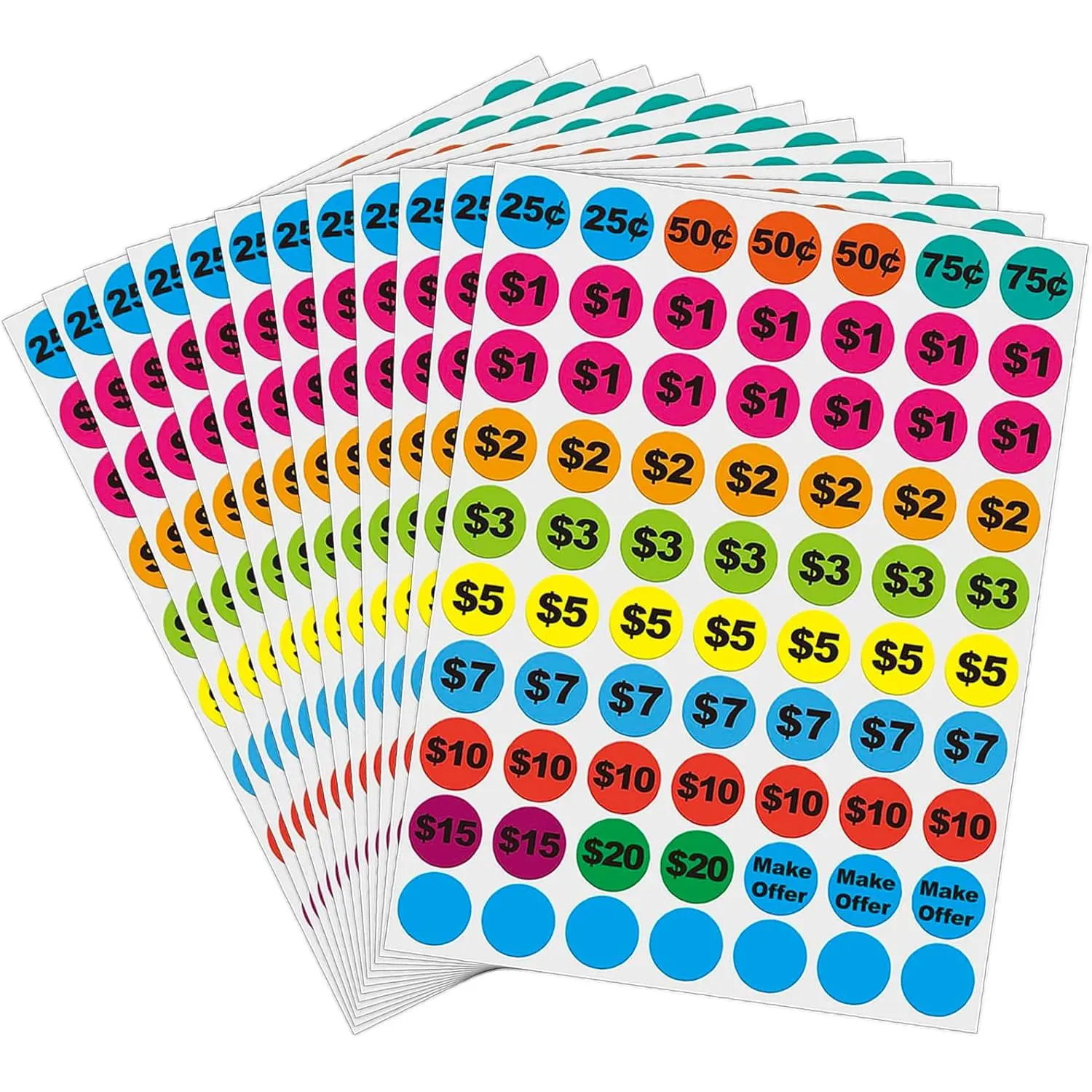 Removable Garage  Stickers, Yard  Price Stickers, 3/4" Price Labels | Removable &  Free, Preprinted Price Tags for  Markets, County Fairs & Retail, 1400 count Value Pack from 25¢ to $20