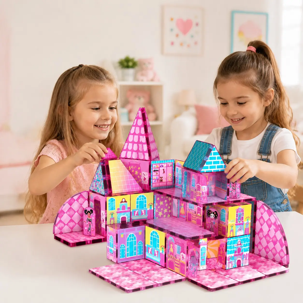52pcs/48pcs Magnetic Tiles Set, Castle Building Blocks, Stem Educational Toy for Kids Ages 3-8, Birthday Gift for Boys and Girls