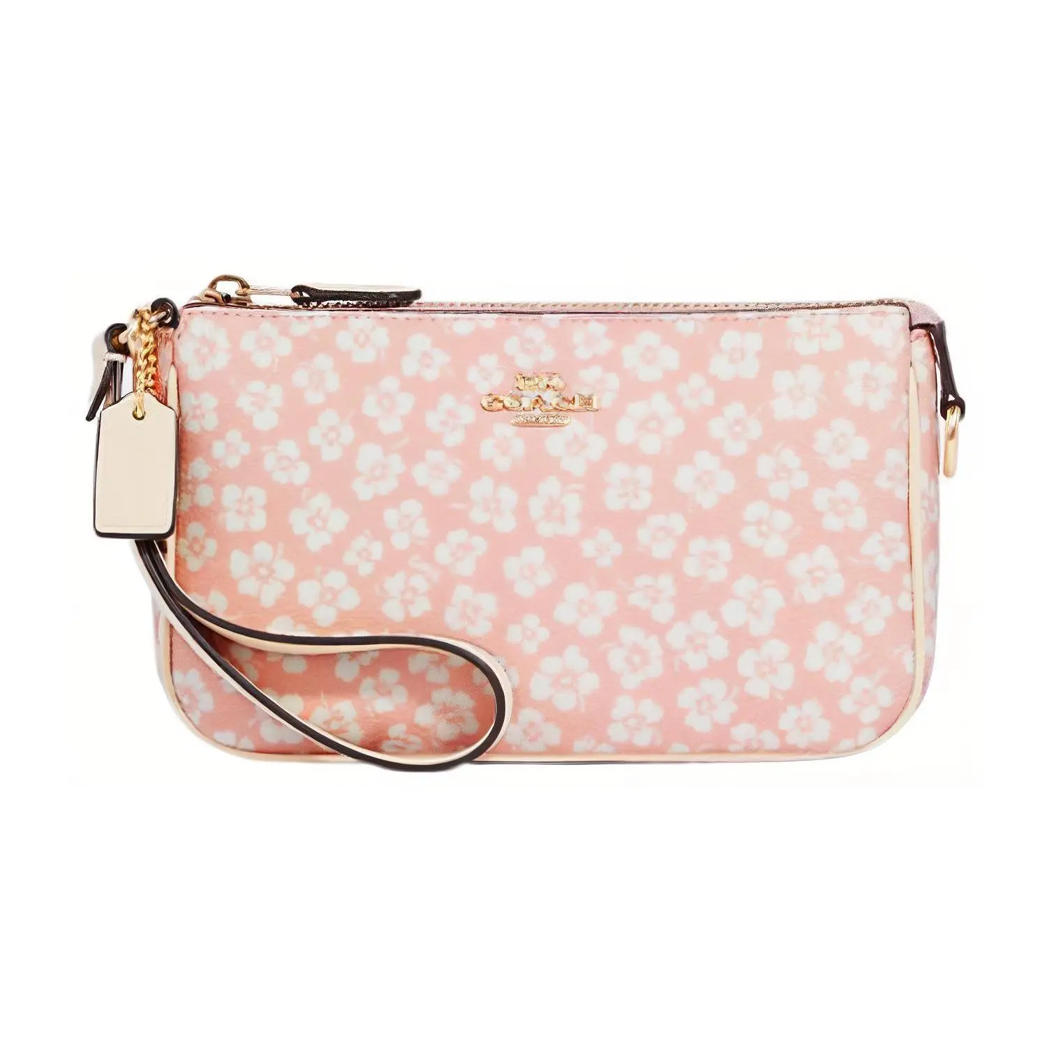 Coach Nolita 19 Floral Print Zip Top Handle Bag for Women, Faux Leather Crossbody and Handheld Purse in Pink and White