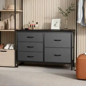 Aobtkel Fabric Dresser with 5 Drawers - Metal Frame, Handles, Adjustable Drawer Organization - 40" L x 11.8" W x 26.7" H Living Room Furniture for Bedroom Home Storage