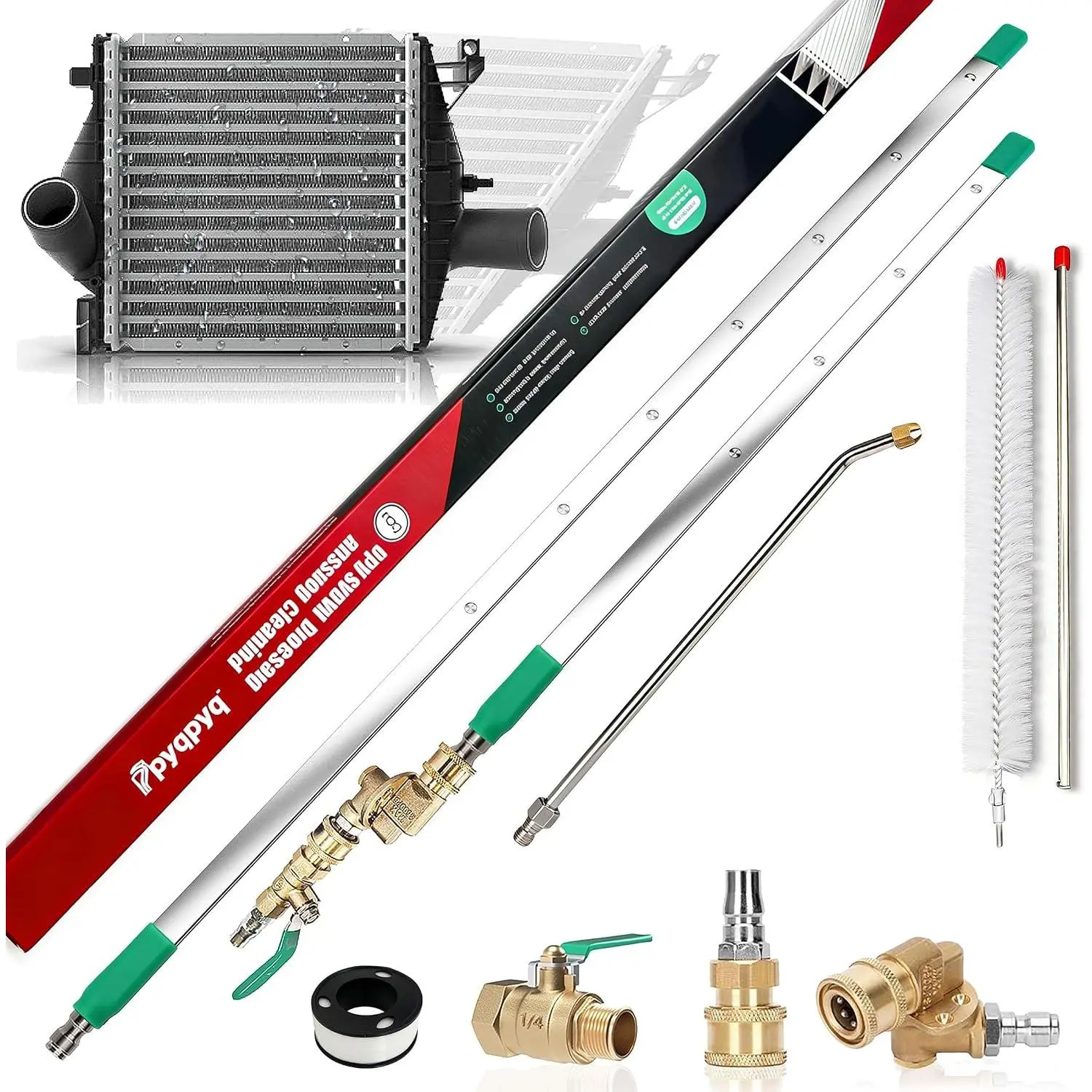 " & 24" & 15" Radiator Cleaning Wand 5- Set, 4500 PSI Stainless Steel  Water/Air Radiator Cleaner with  Washer  Adapter & Tips for , , Heavy Equipment,& Green