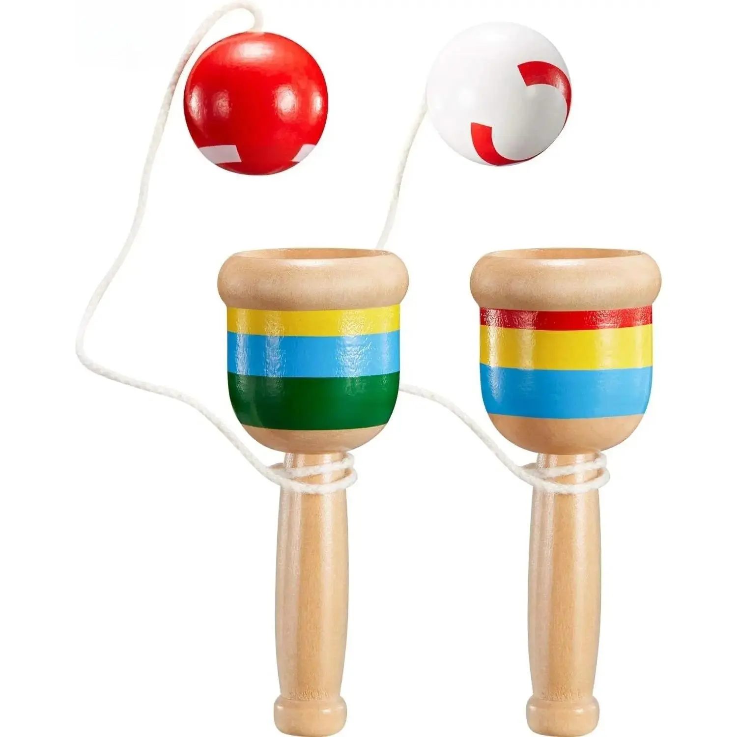 2-Pcs Wood Jacks Game Set - Includes Paddle, String, Cup, Ball, Mini Catch Ball for Children - Enhances Hand-Eye Coordination, Improves Playtime Engagement, Fun
