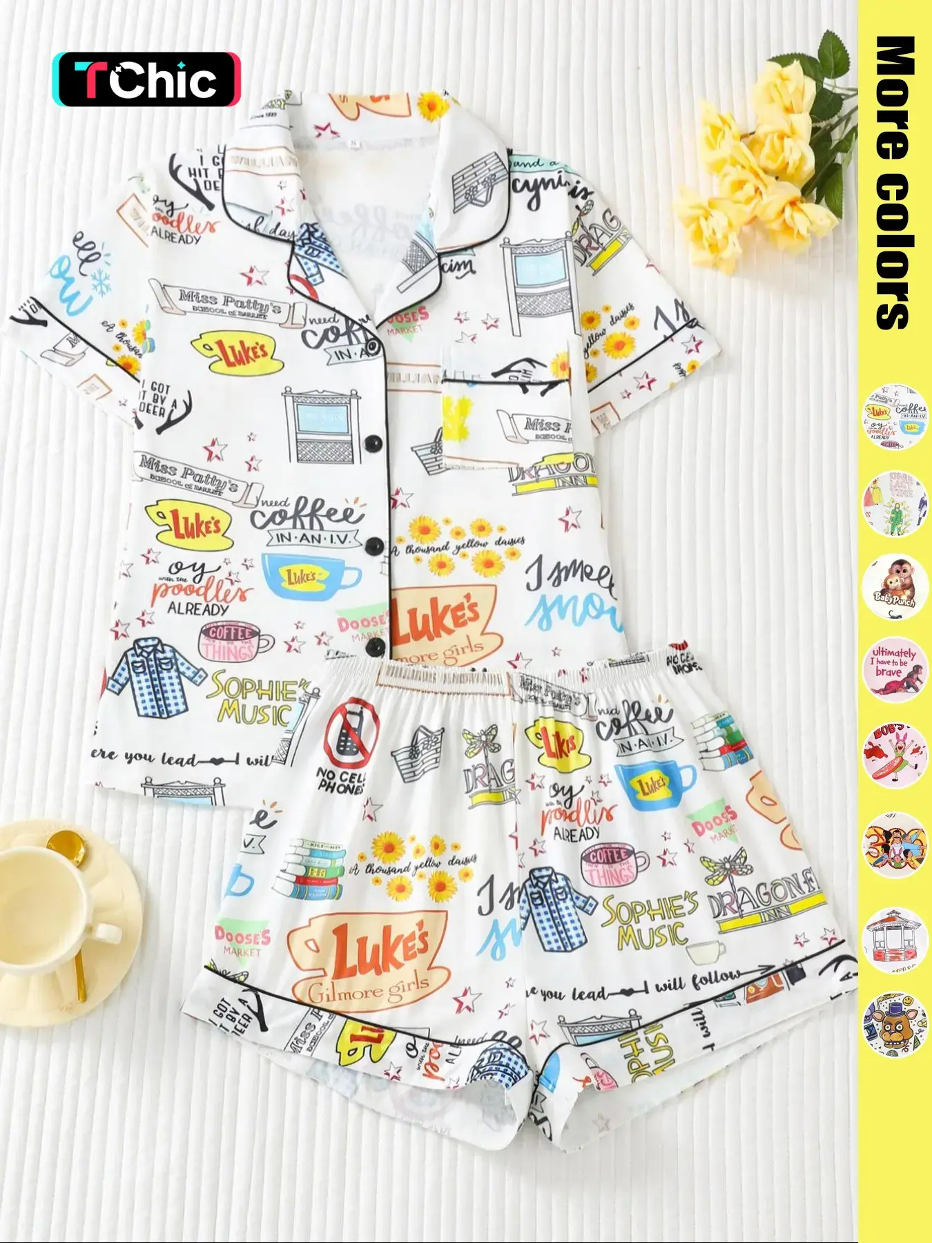 Women's Patchwork Print Pajama Set, Casual Fitted Summer Sleepwear, Comfortable Elastic Shorts & Button-Down Top, Elegant Ladies' Nightwear, Casual Summer Loungewear